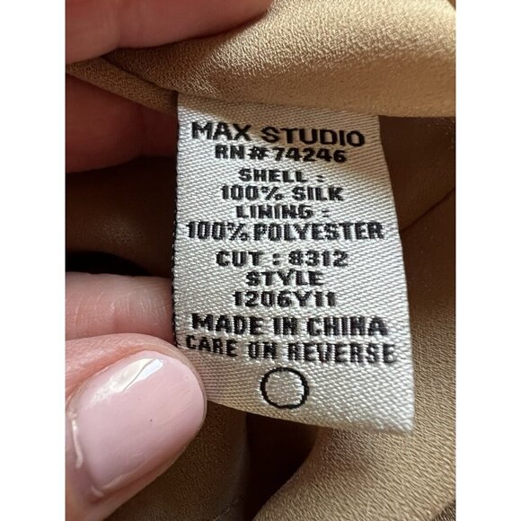 Vintage Y2K Max Studio brown geometric silk lined skirt M ruffle officecore - Picture 5 of 9